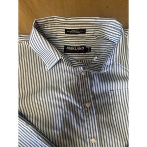 Kirkland Sign Mens Dress Shirt Button Down Collar Non-Iron Stripe Sz 17.5 - 33